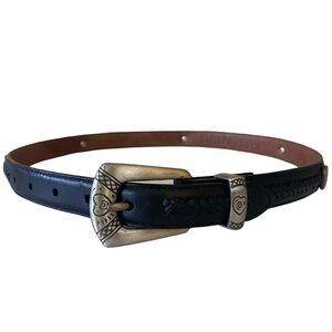 Vintage Reflexions by Montana Silversmiths Leather Skinny  Belt Black With Heart